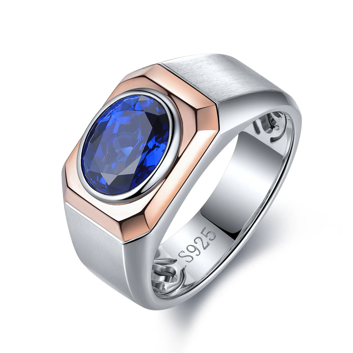 Gemfiori Silver Natural Stone Eternity Lab Grown Diamond Rings for Men Gemstone Custom S925 Sterling Silver Cultivate Sapphire Gem Ring