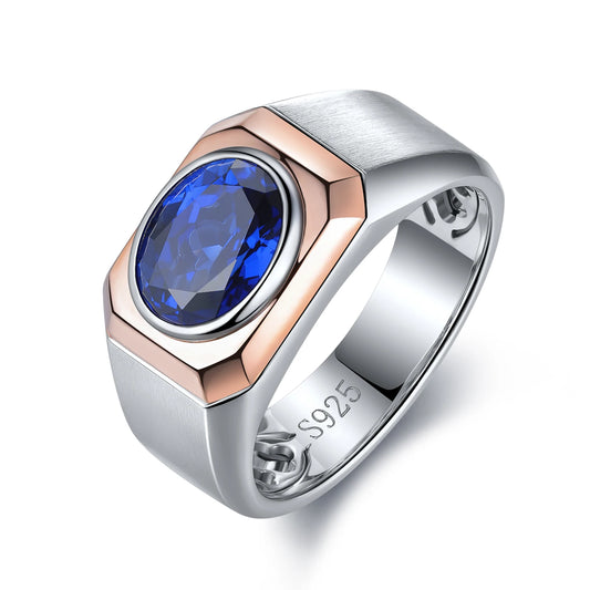 Gemfiori Silver Natural Stone Eternity Lab Grown Diamond Rings for Men Gemstone Custom S925 Sterling Silver Cultivate Sapphire Gem Ring