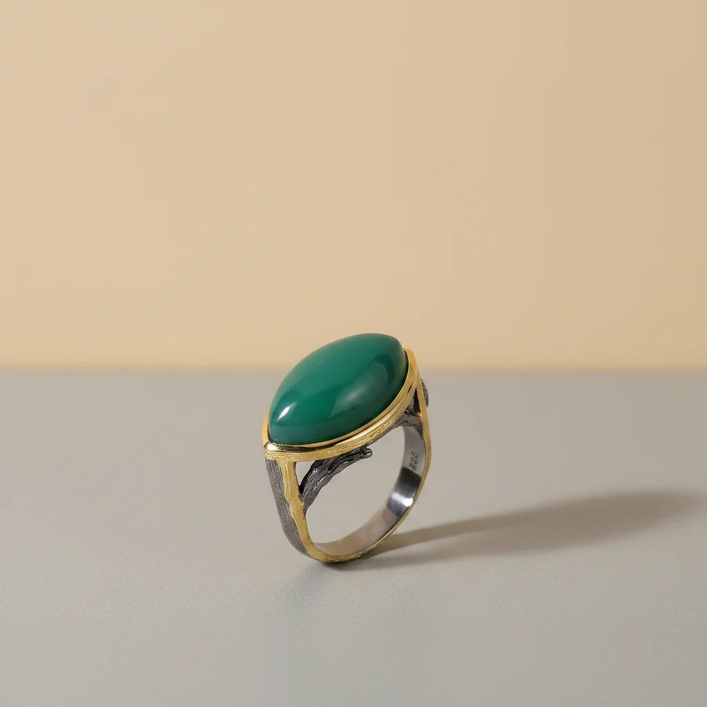Wholesale Handmade Green Agate 925 Sterling Silver Jewelry Ring