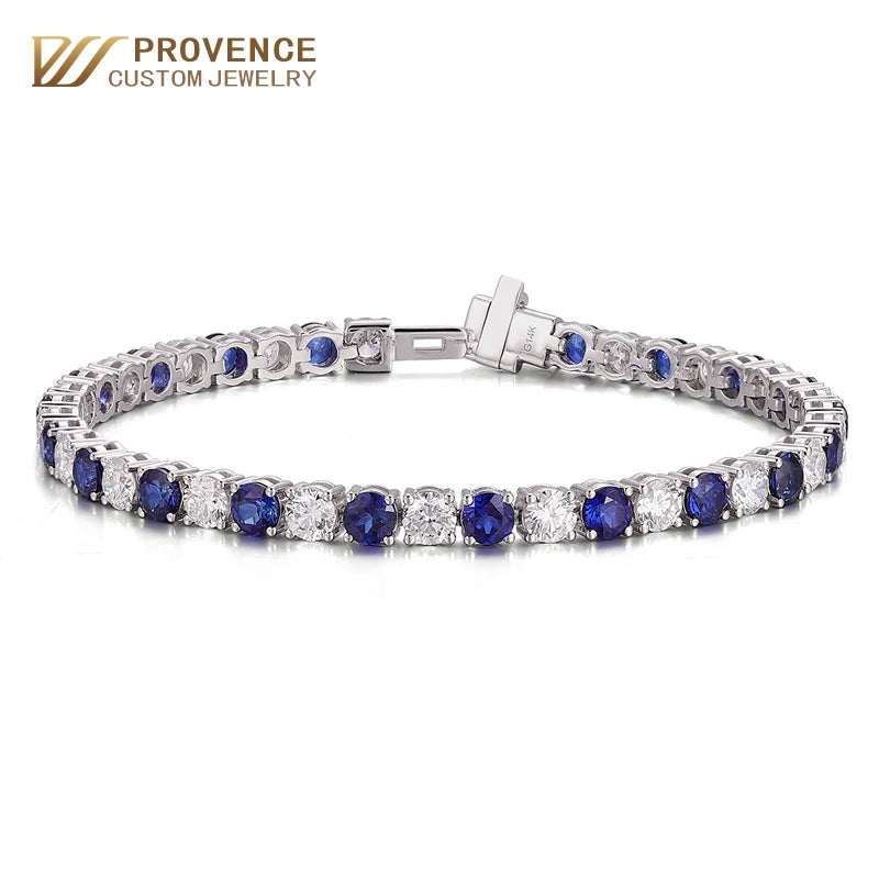 Gemfiori Source Factory Real 18k White Gold 3mm Tennis Chain Women Bracelet OEM ODM Manufacturer Inlay Lab Sapphire Moissanite Bracelet