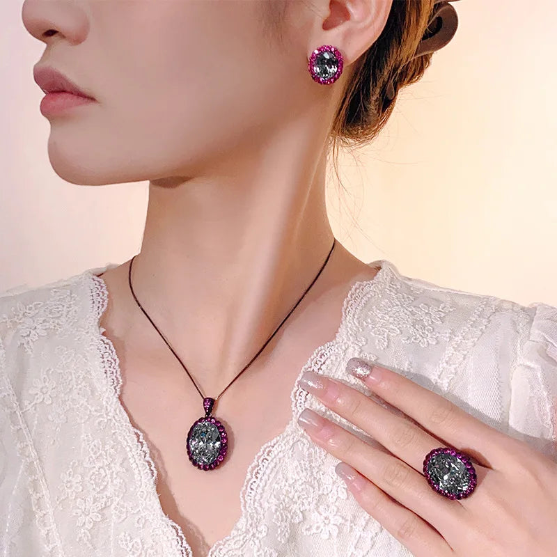 REDheart Fashion Imitation Black Gray Gold High-Grade Flower Shaped Set Women's Jewelry Brass Zircon Opening Movable Ring