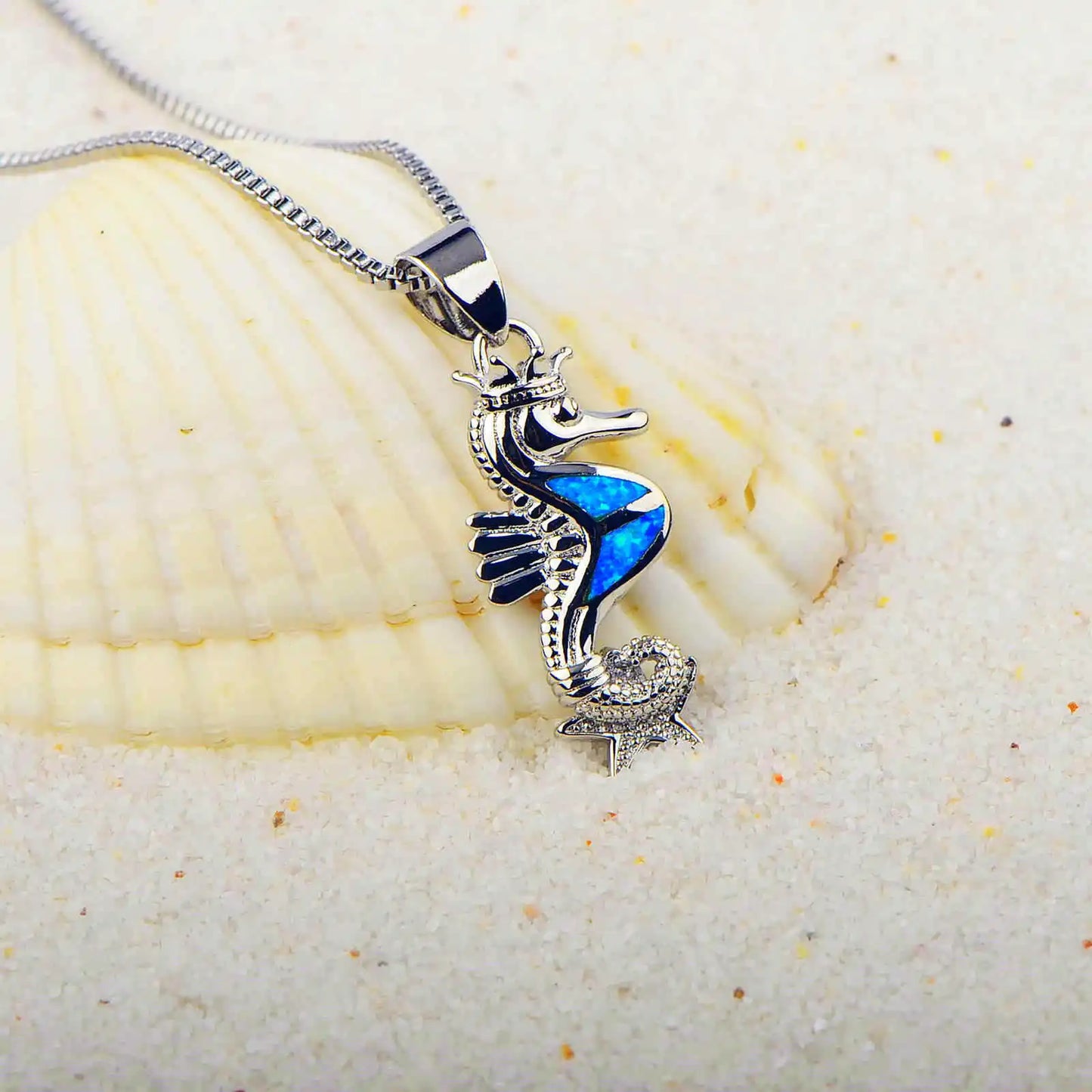 Tiktok Viral Trendy Blue Copper Opal Seahorse Necklace-Sweater Chain with Starfish Pendant