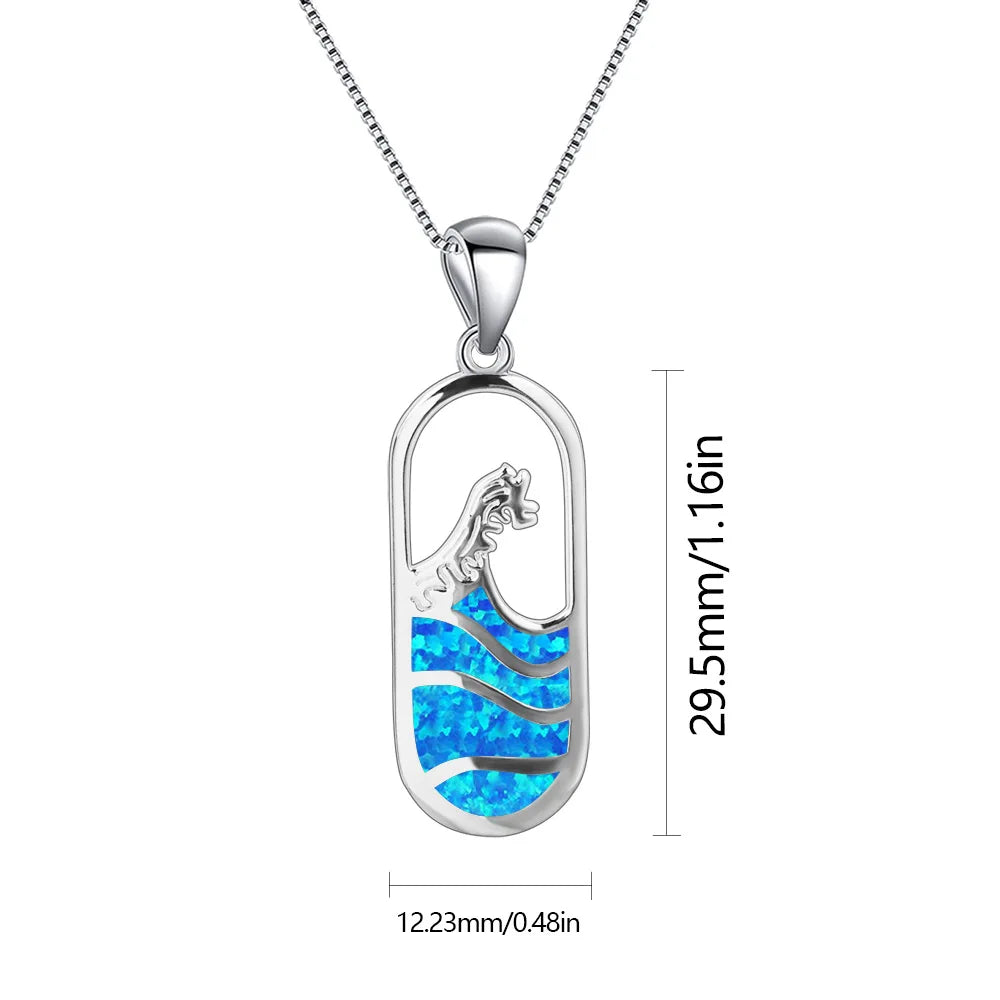 Ins Trendy Copper Hawaiian Blue Opal Wave Bottle Necklace | Dainty Silver Plated Link Chain Sweater for Women Daily Life