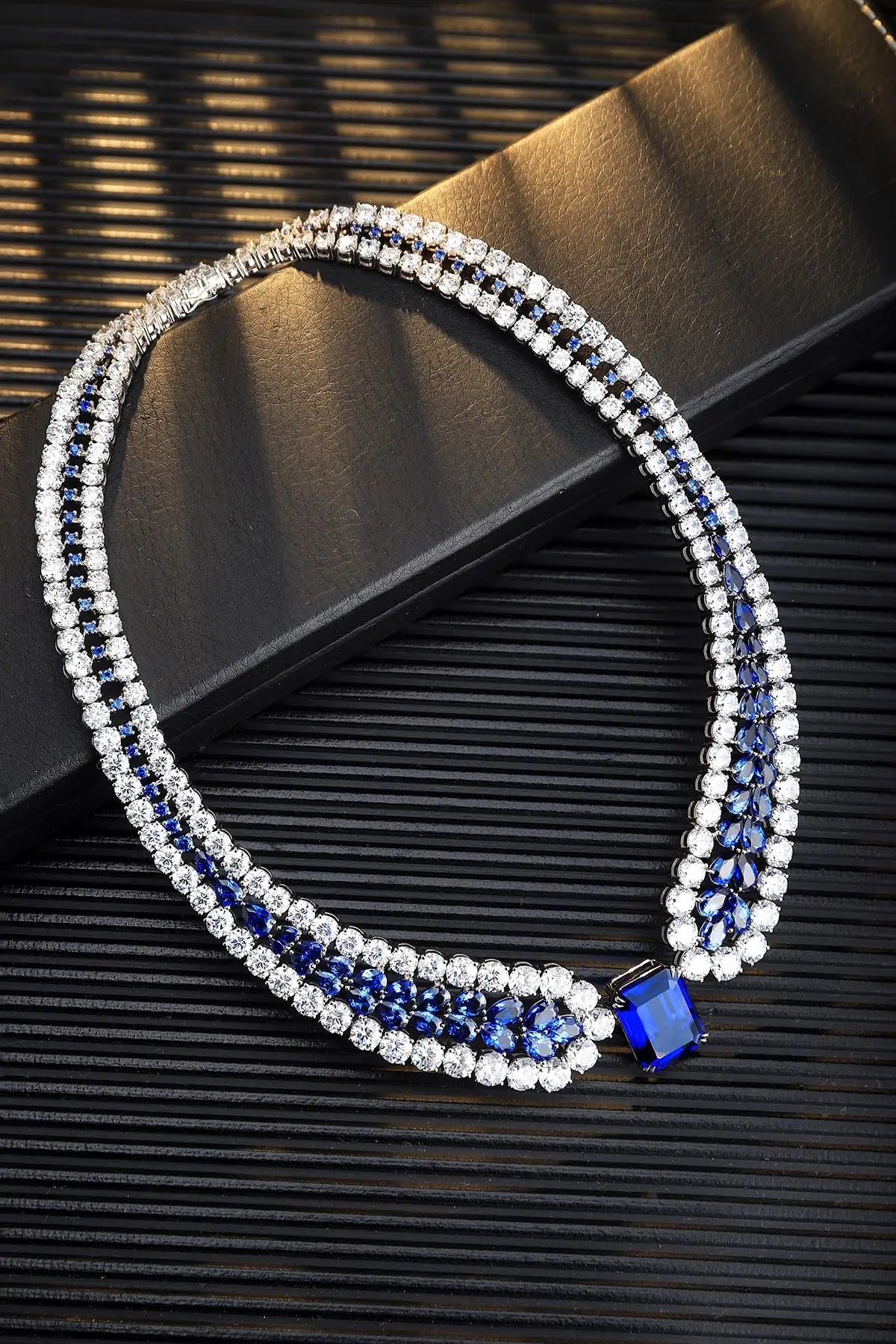 Gemfiori Anster Luxury Lab Grown Sapphire Necklace Octagon Pear Shape Gemstones Customized for Wedding Gift Party Engagement Anniversary