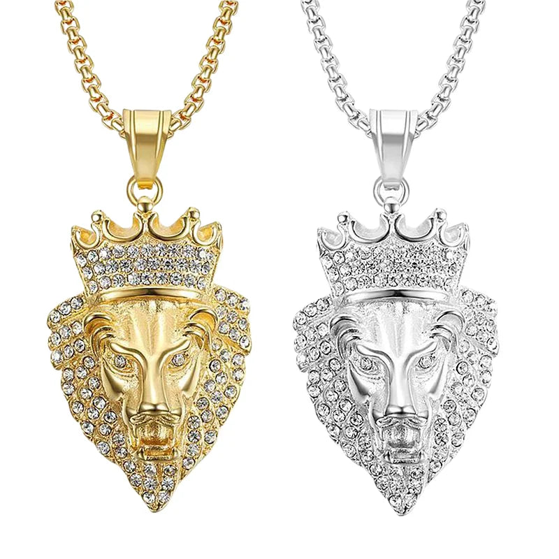 Hip Hop Lion Head CZ Zircon 316 Stainless Steel Pvd 18K Gold Plated Pendant Jewelry Fine Fashion Jewelry Necklace for Men Women
