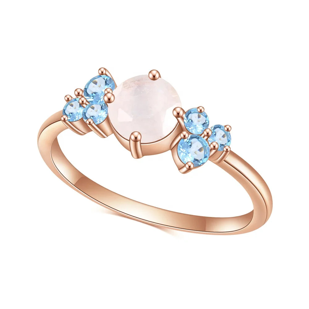 Gemfiori Abiding Fine Jewelry Delicate Fashion Rainbow Milky Moonstone Gemstone Ring Jewelry for Women