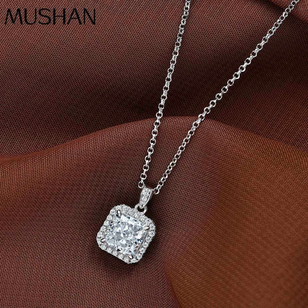 MUSHAN Jewelry Factory New 925 Silver 2 Carat Necklace Square 7*7 High Carbon Diamond Pendant European and American Style