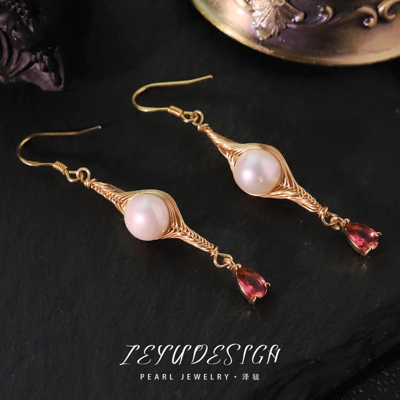 Natural Freshwater Pearl Zircon Wire Wrapped Earrings New 18k Gold Plated Earrings Banquet Gift Women's Jewelry GE1801