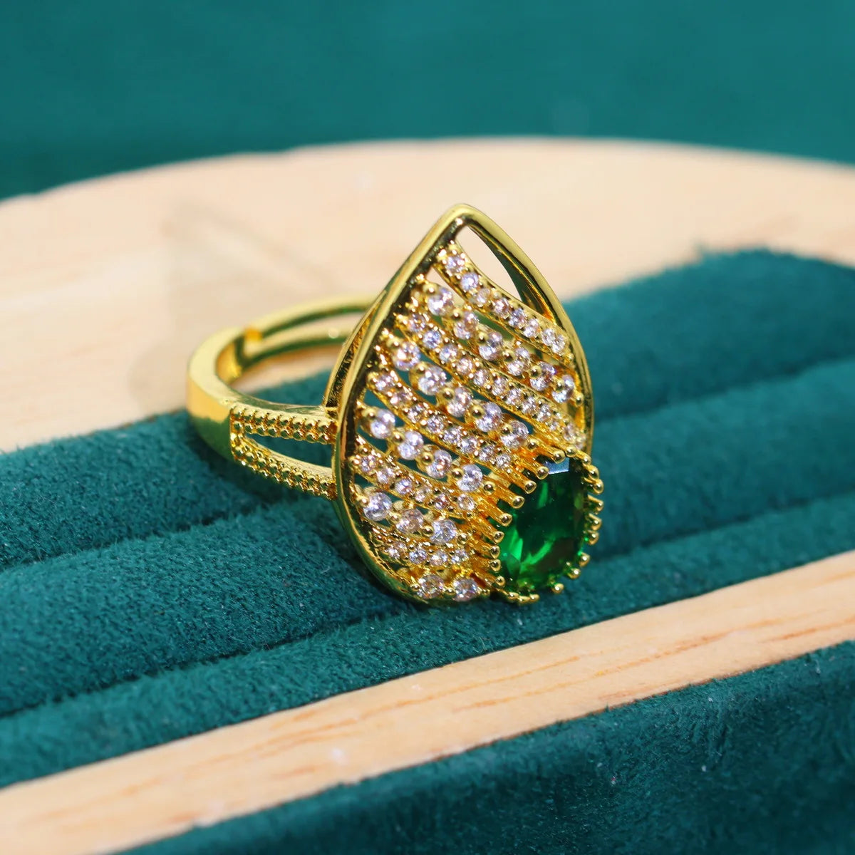 XOTICA Luxurious Green Zircon Bracelet Earrings Necklace Open Ring Set Women's Gold Color Jewelry for Party Halloween-Luxury Gifts