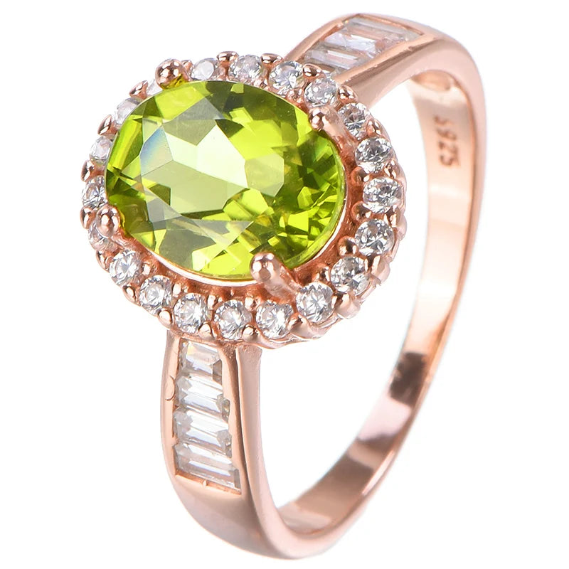 Gioiellieri New Design Engraved 925 Sterling Silver Oval Cut Natural Peridot Custom Wreath Women Rings