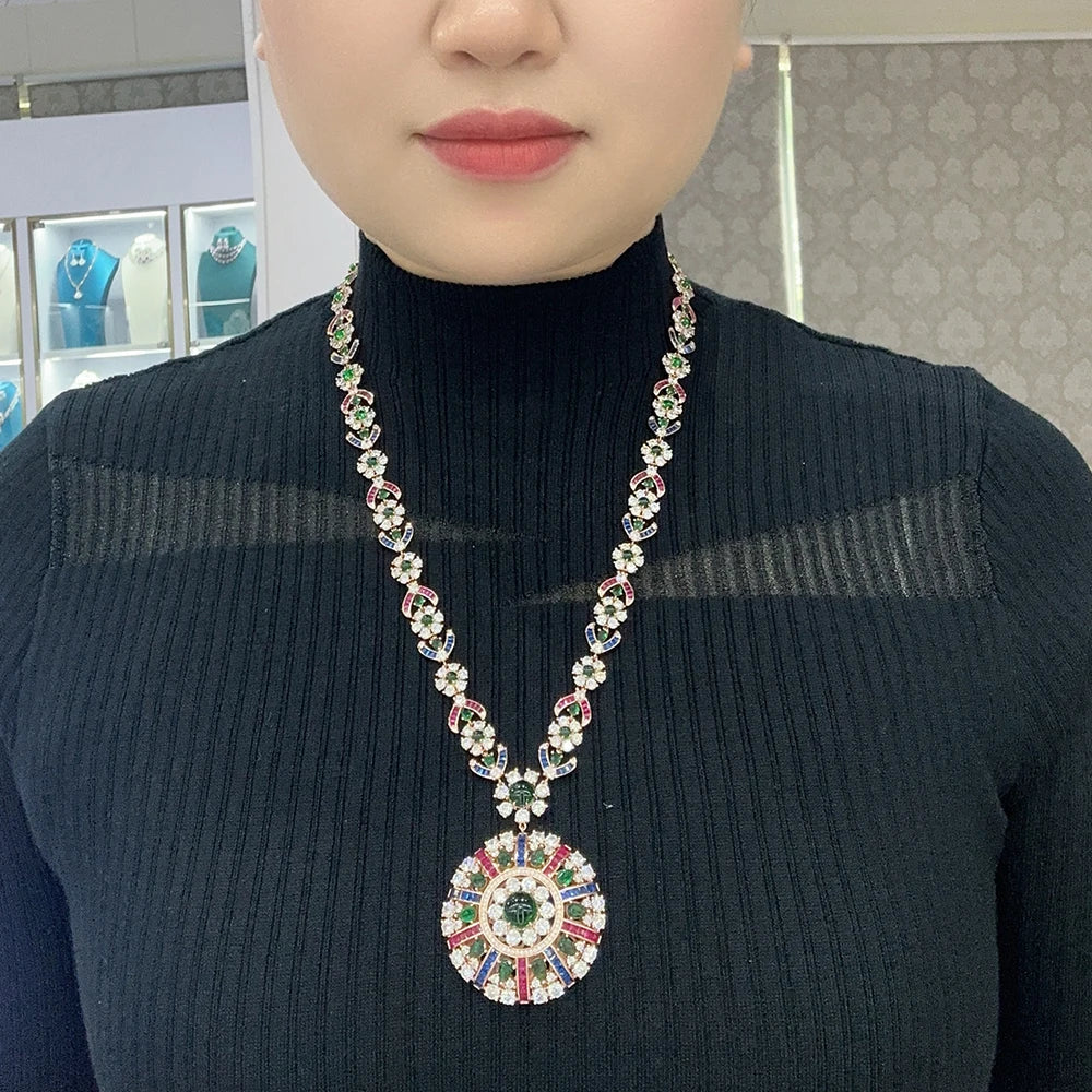 Classic Fashion Jewelry Set Necklace Earrings Inlaid with Colorful Cubic Zirconia Paired with Anniversary Gift
