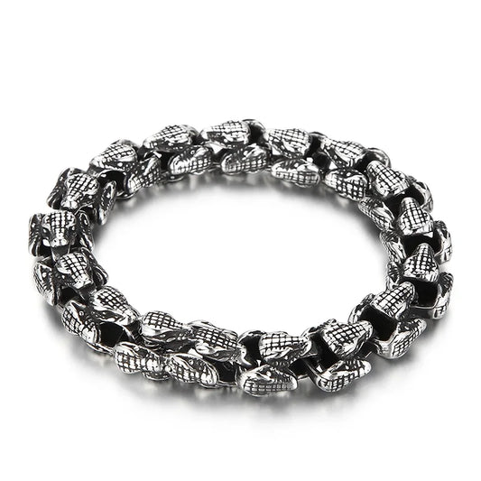 KALEN 220mm Punk Stainless Steel Snake Heads Link Chain Bracelets
