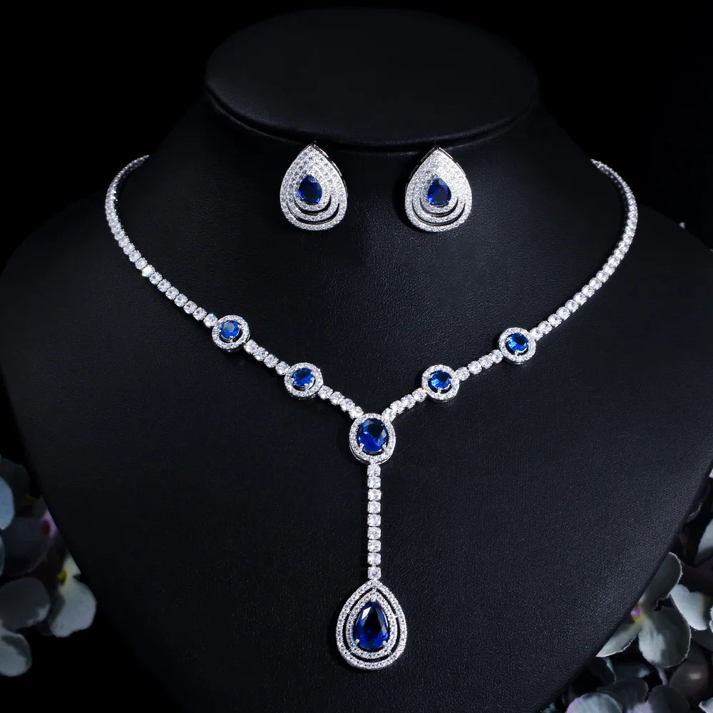 Top Quality Water Drop Emerald Green Cubic Zirconia Women Jewelry Set for Wedding Party Bridesmaid Gift Engagement Accessories