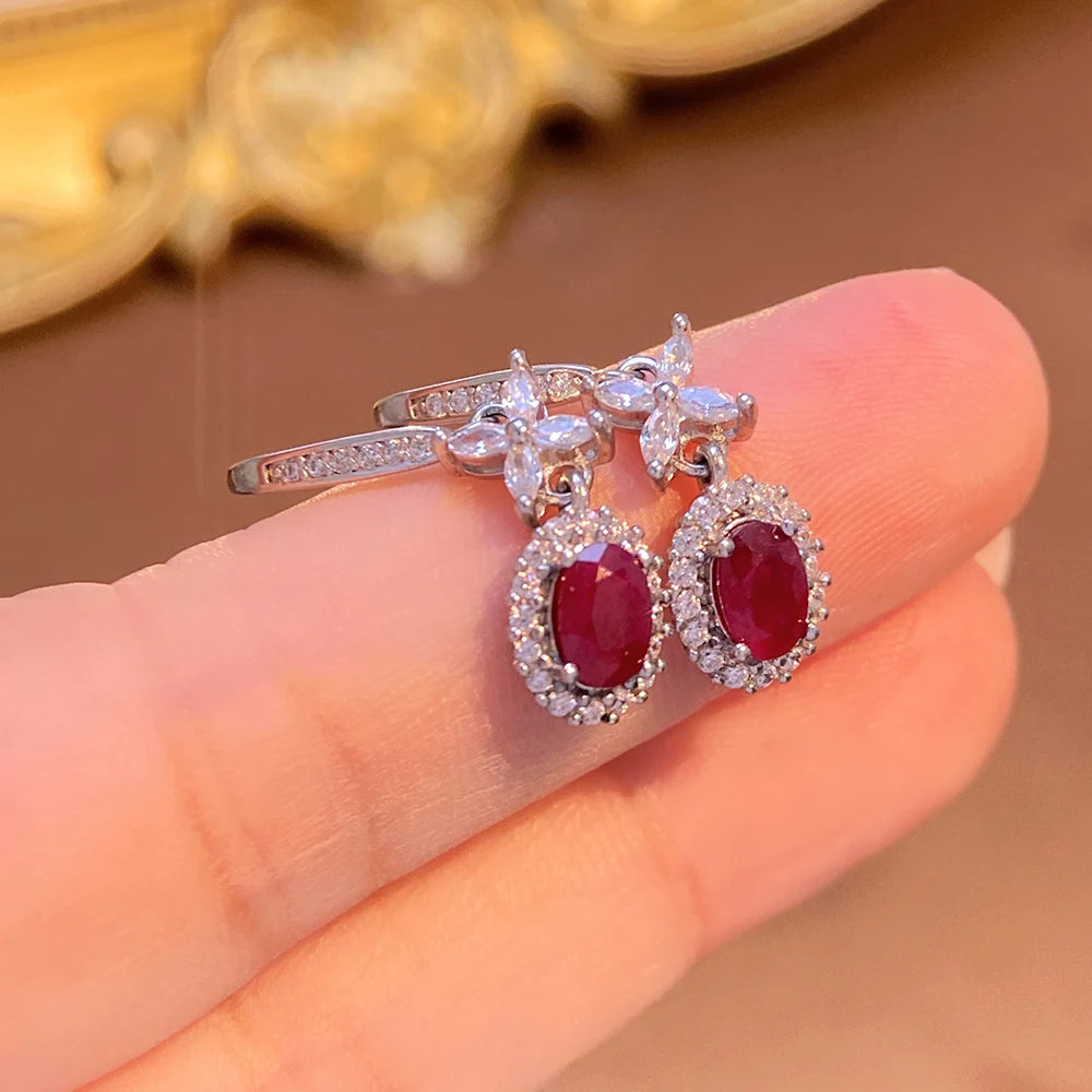 Gioiellieri Luxury Natural Red Ruby Earrings 925 Sterling Silver Wedding Party Gift Fine Jewelry