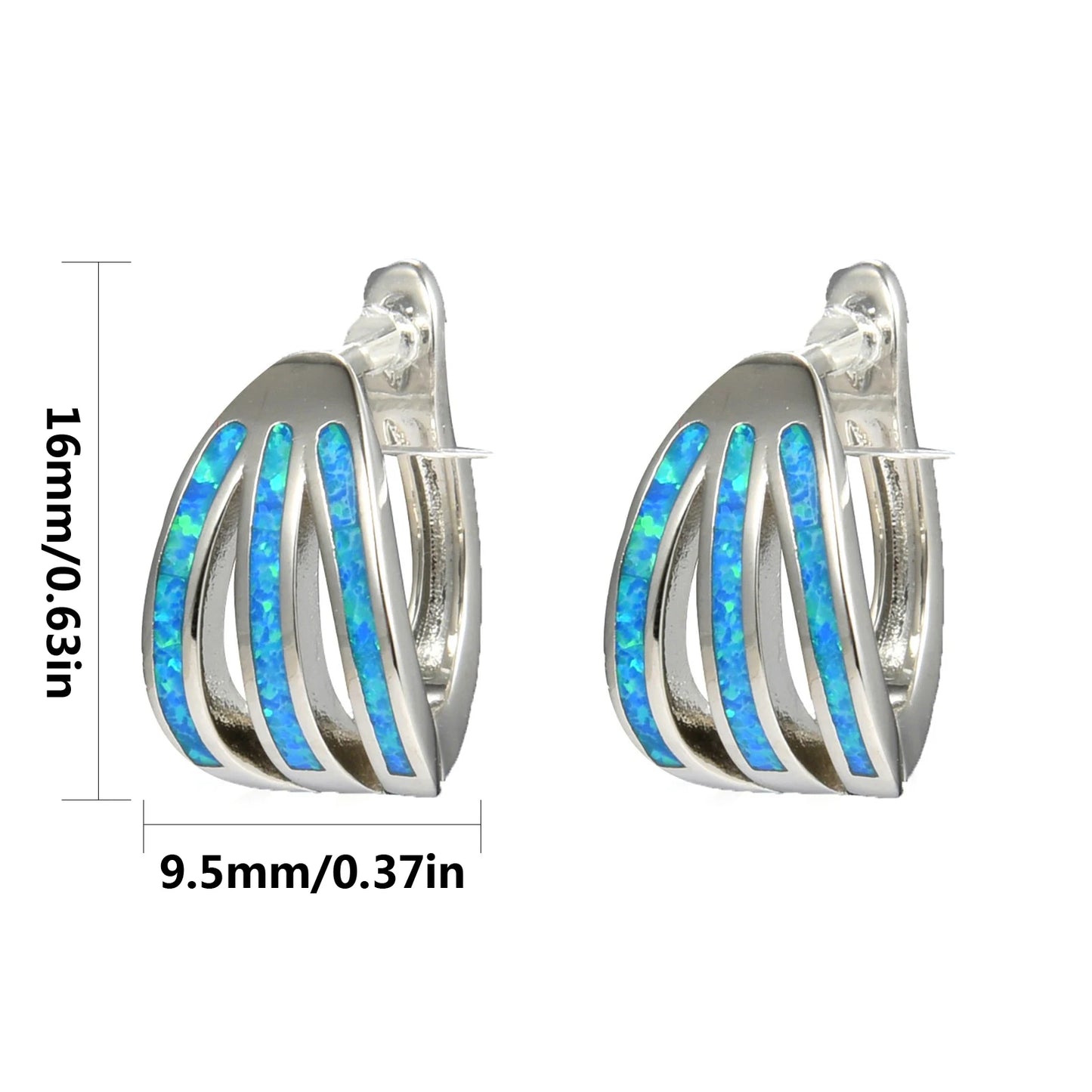 Cross Stud Earrings - Blue Opal Inlaid Silver Plated Religious Jewelry for Women Wholesale