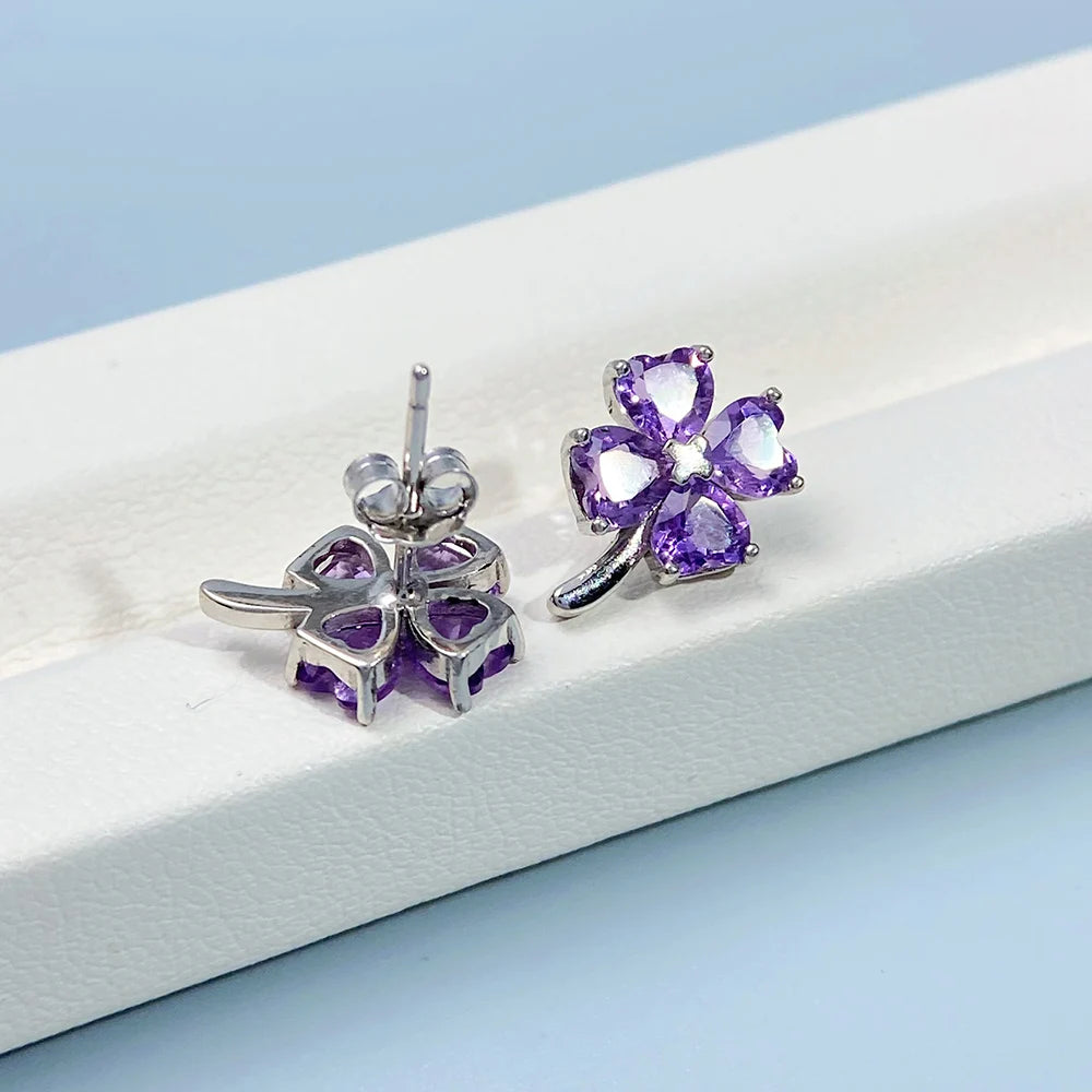 Gioiellieri Natural Amethyst Stud Earrings S925 Sterling Silver for Women Elegant February Birthstone Jewelry with Real Purple Stones Gift