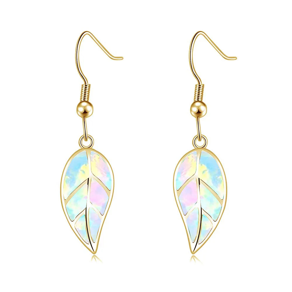TikTok Viral Ocean Leaf Brass Opal Christian Plant Pendant Earrings Boho Beach Dainty Jewelry