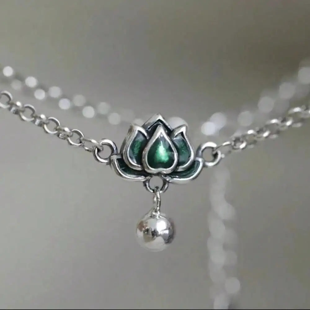 Blue Lotus Copper Anklet for Women with Vintage-Inspired Lotus Motif Party Literary Retro-Style Lucky Bead Anklet