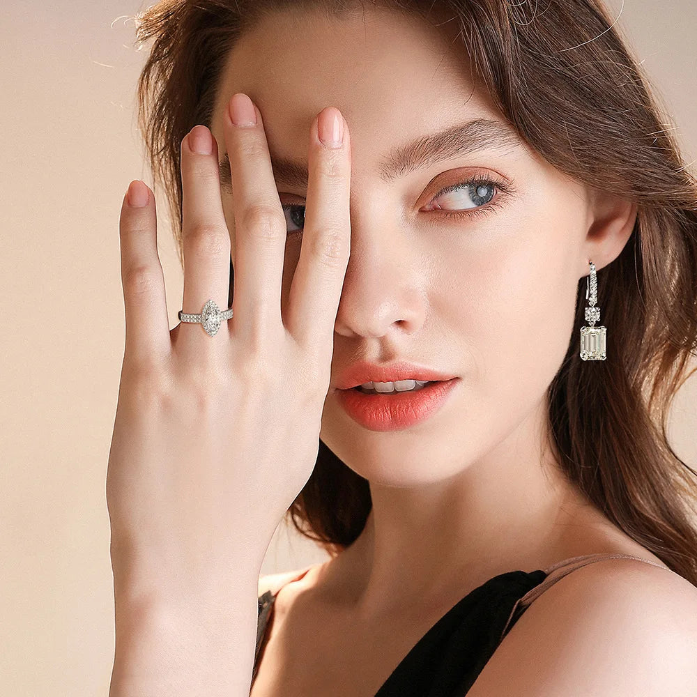 MUSHAN Jewelry Factory 925 Silver 8*11 High Carbon Diamond Earrings Rectangular Chamfered Flat 4 Carat Ear Hooks for Women