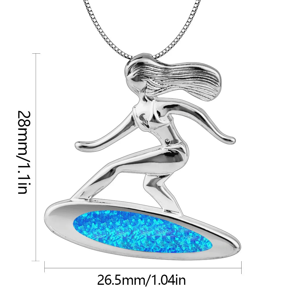 Aobao Surfboard Girl Necklace, Wakeboarding Pendant Wholesale Opal Necklace