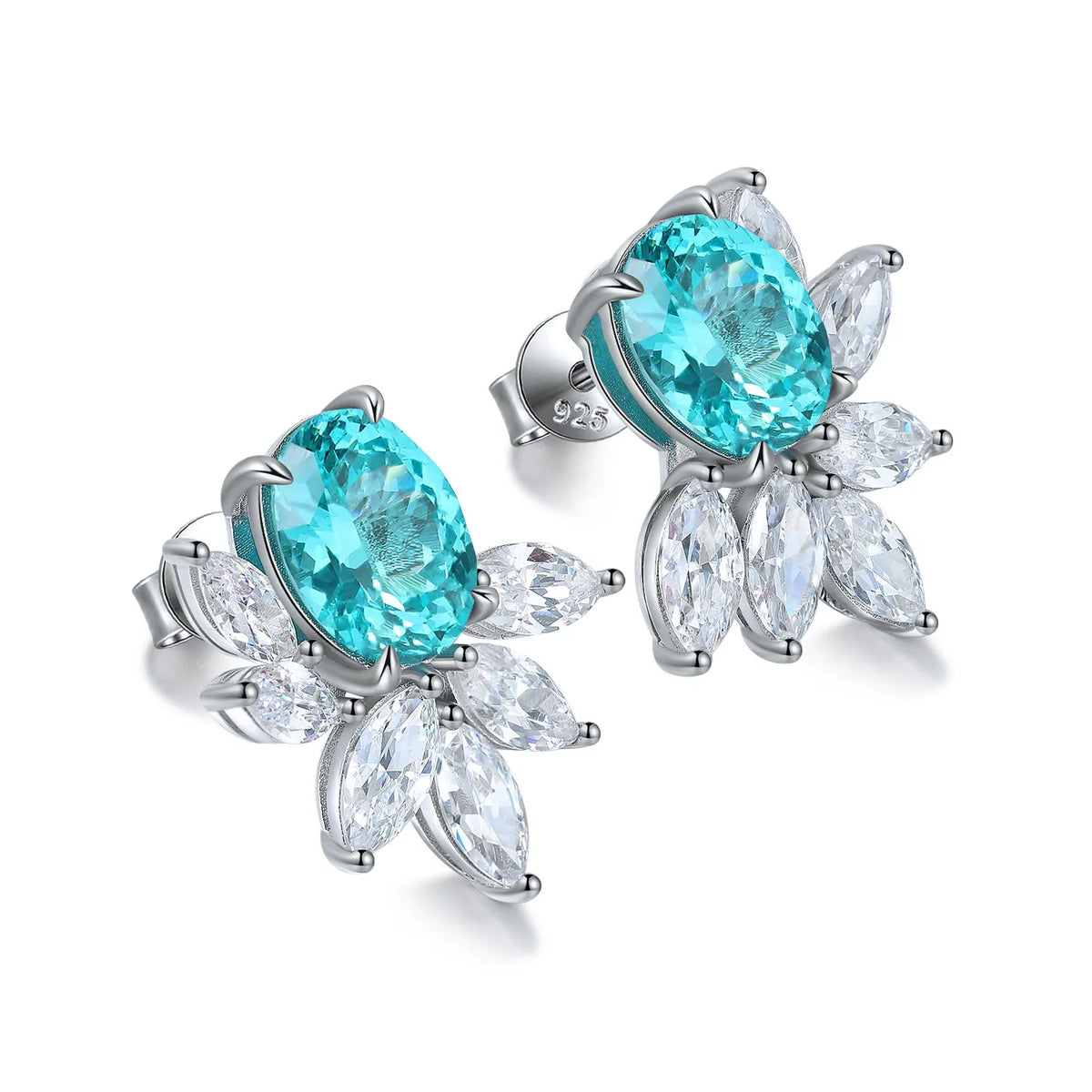 Gemfiori Anster High Quality S925 Lab Grown Paraiba Earring Stud Dainty Gemstone Stud Earrings for Women Daily Wear Gift