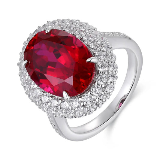 Gemfiori Jewelry Trendy High Quality S925 Silver Cultivated Ruby Ring Unisex Engagement Ring for Wedding Party or Gift