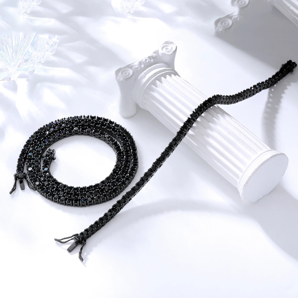 BiG-BOSS Fine Jewelry 3mm Round Cubic Zircon Black Gold Necklace Hip Hop Jewelry Black Stone Tennis Chain Men Necklace