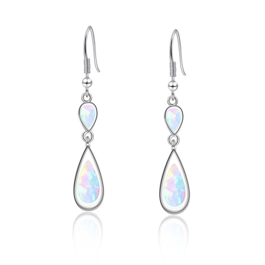 Layered Teardrop Opal Drop Earrings - Iridescent Opal Double-Drop Design | Elegant Daily Jewelry Bulk Gifts
