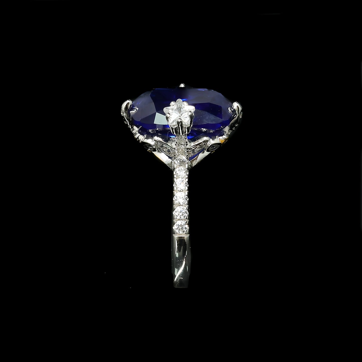 MUSHAN Luxury 925 Sterling Silver Engagement Wedding Ring with High Carbon Blue Diamond Pave Setting CMA Certified