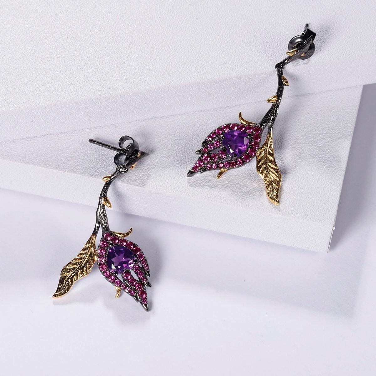 ArtistA Abiding Handmade Romantic Heart Shape Inspired Natural Amethyst Ring Pendant Earrings 925 Silver Women Jewelry Set for Mom Wife