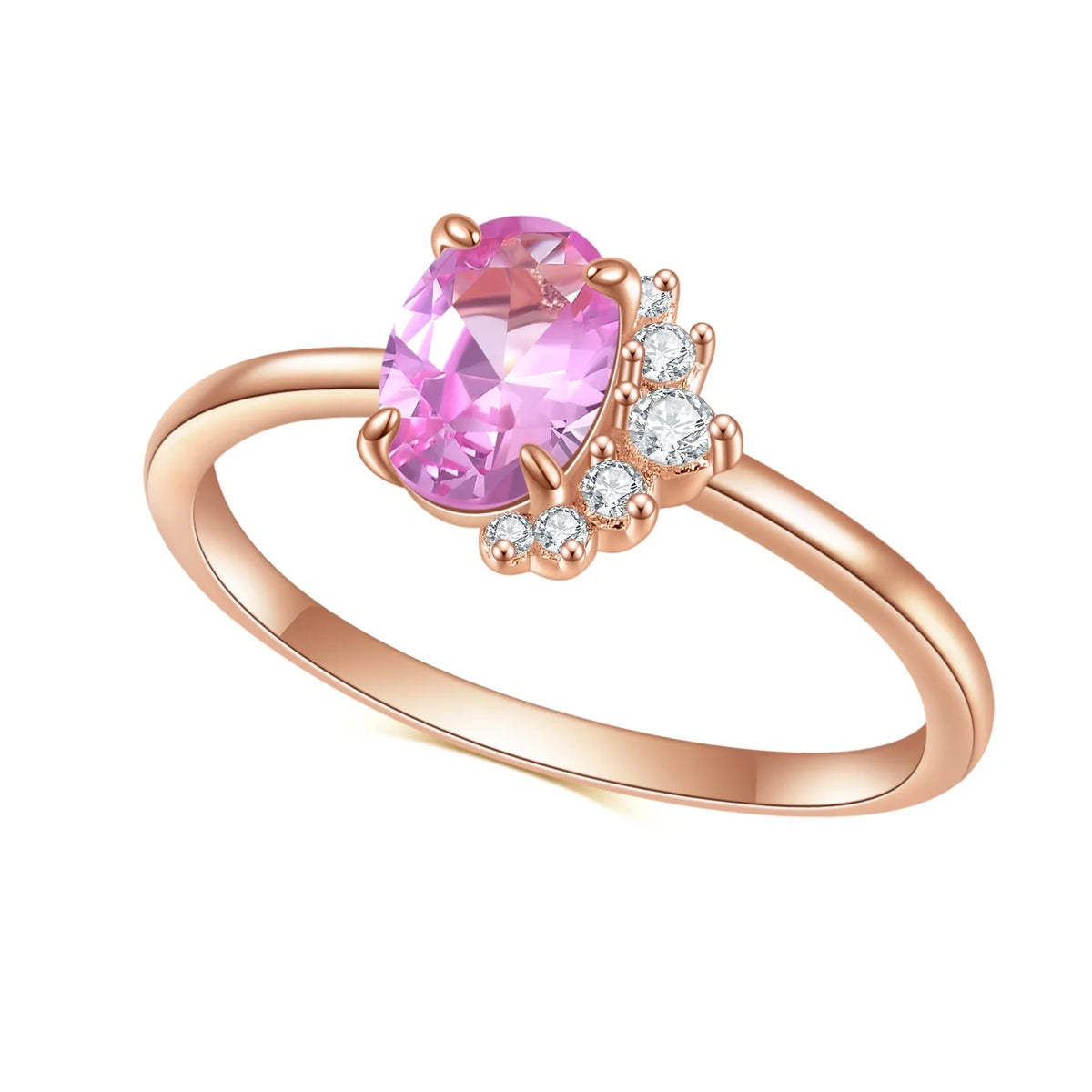Gemfiori Abiding Delicate Trendy Women Jewelry Sterling Silver 925 Rose Gold Plated Ring Lab Grown Pink Sapphire Gemstone Rings