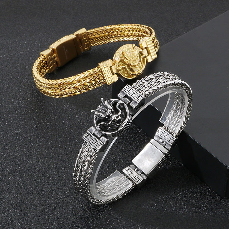 KALEN Men Punk 220mm Stainless Steel Dragon Head Clasp Links Bracelet
