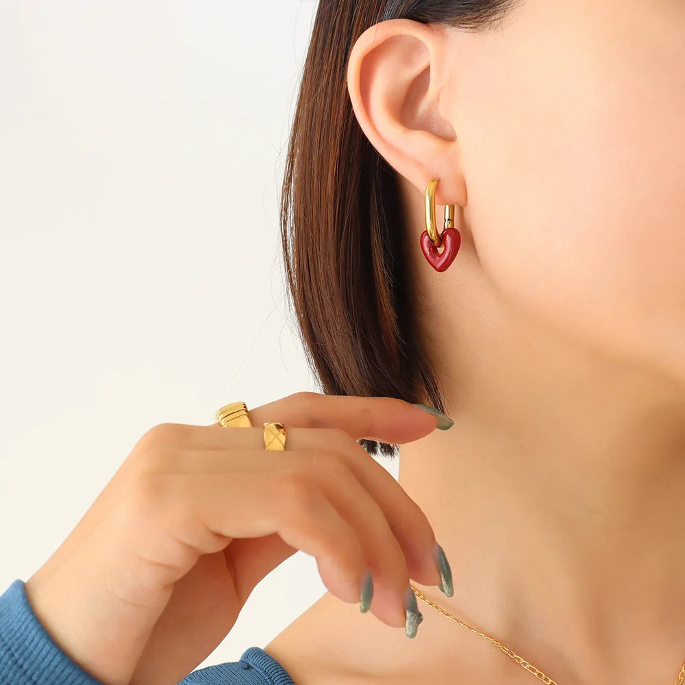 Hollow Heart Hoop Earrings & Necklace | Korean Sweet-Cool Natural Stone Gold Fashion Jewellery