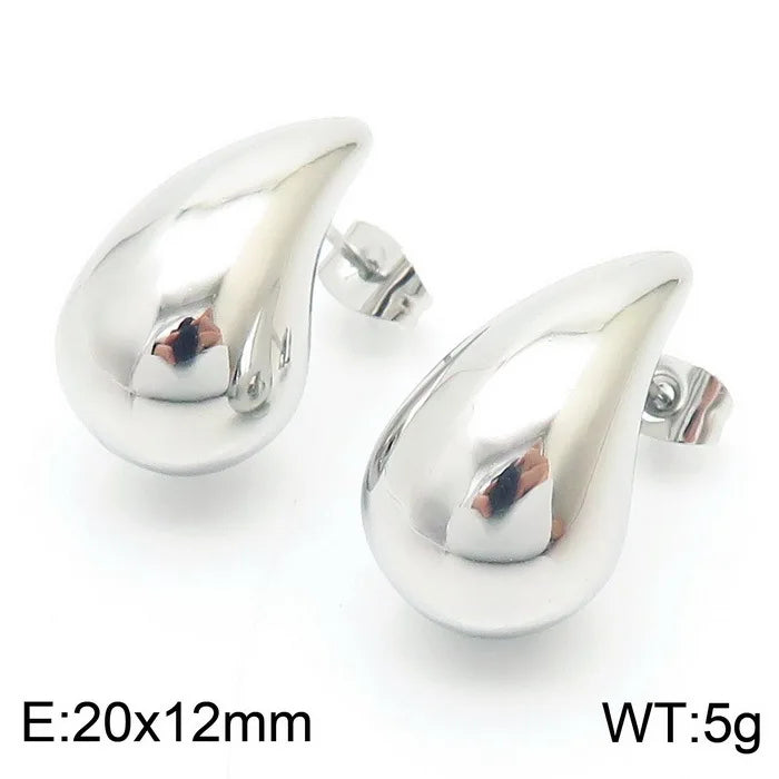 REBEL High-quality Fashion Chubby Water Drop Stainless Steel Hollow Earrings Necklace Charm Temperament Jewelry Set
