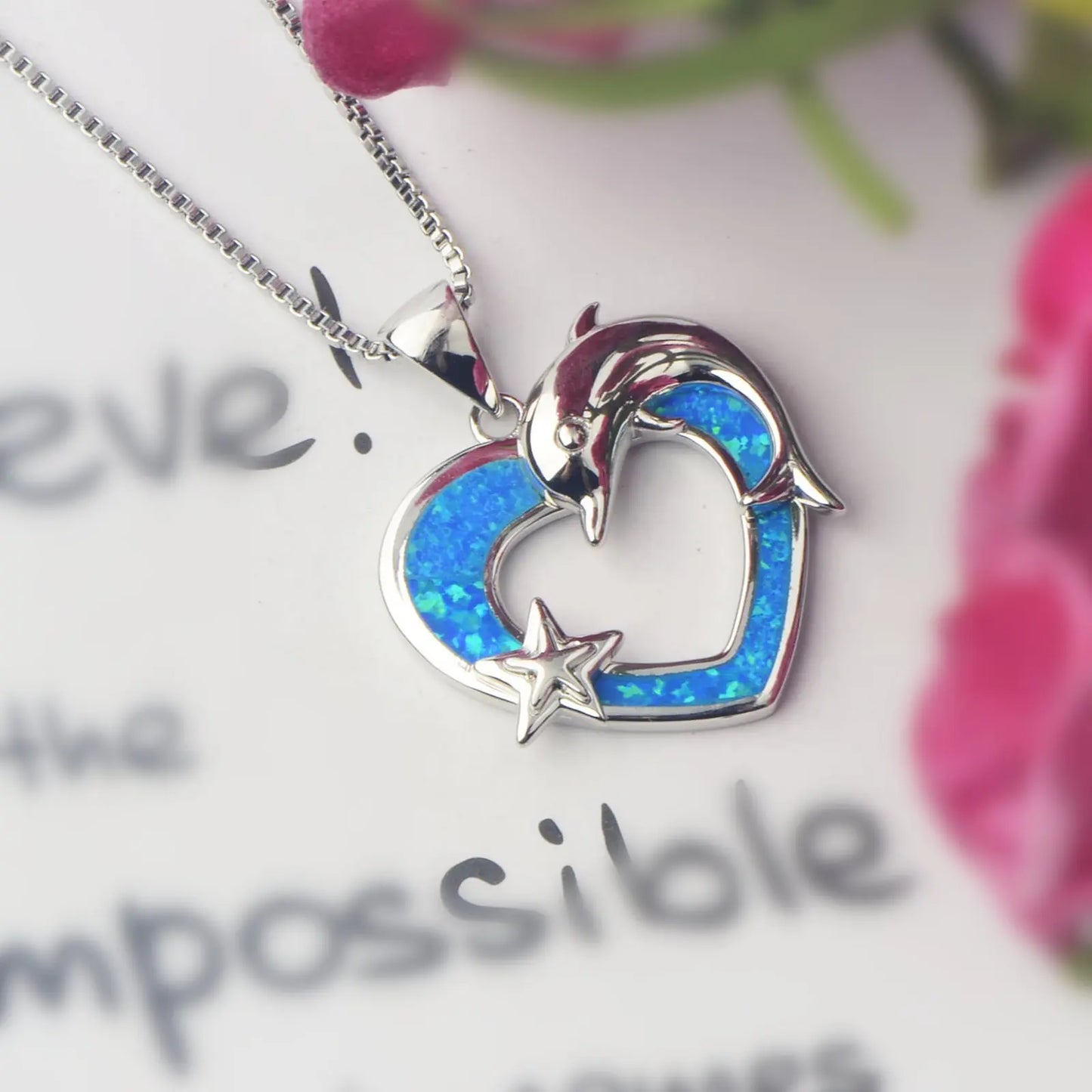 TikTok Viral Dolphin Heart Opal Necklace | Blue Ocean Jewelry - Ins Trendy Bulk Supply