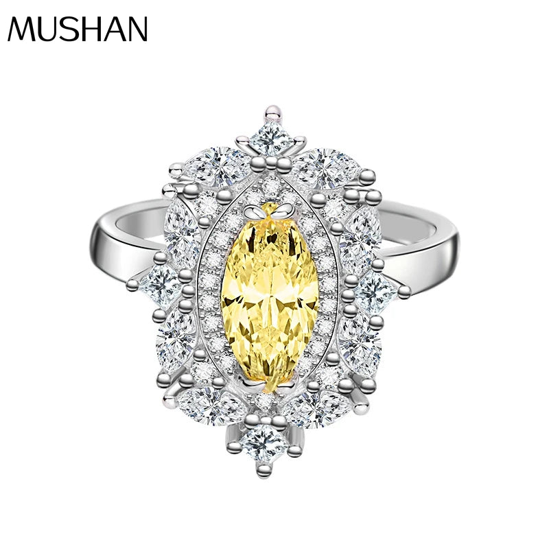 MuShan Jewelry Factory S925 Sterling Silver Ring 5 * 10 Goose Yellow Horse Eye Diamond Ring Women High End Design and Jewelry