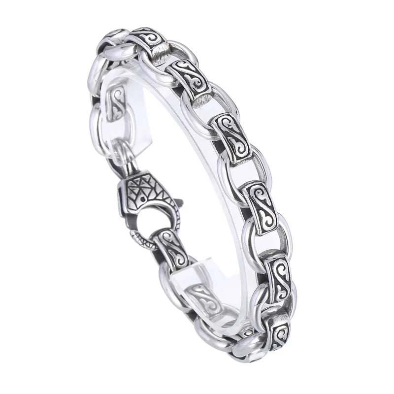 KALEN Men Stainless Steel Oval Links Bracelets With Vintage Patterns