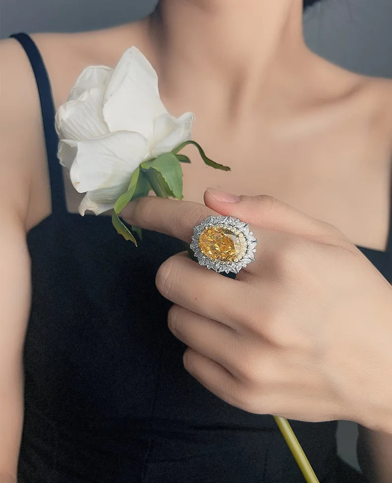 MuShan Jewelry Factory 23 Carat Ice Flower Cut 12 16mm White High Carbon Diamond 925 Sterling Silver Platinum Plated Luxury Ring
