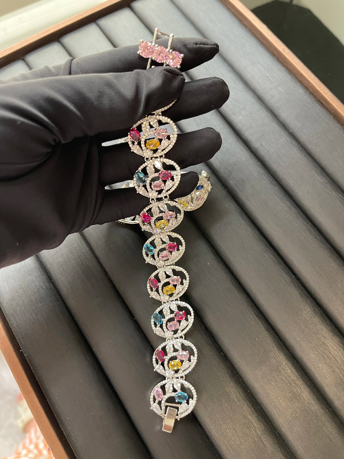 Gemfiori TIANSHE Luxury Colorful Hollow Flower Jewelry 3 Pcs Set Bracelets Ring & Earrings Ethnic Wedding Banquet Ornament for Women