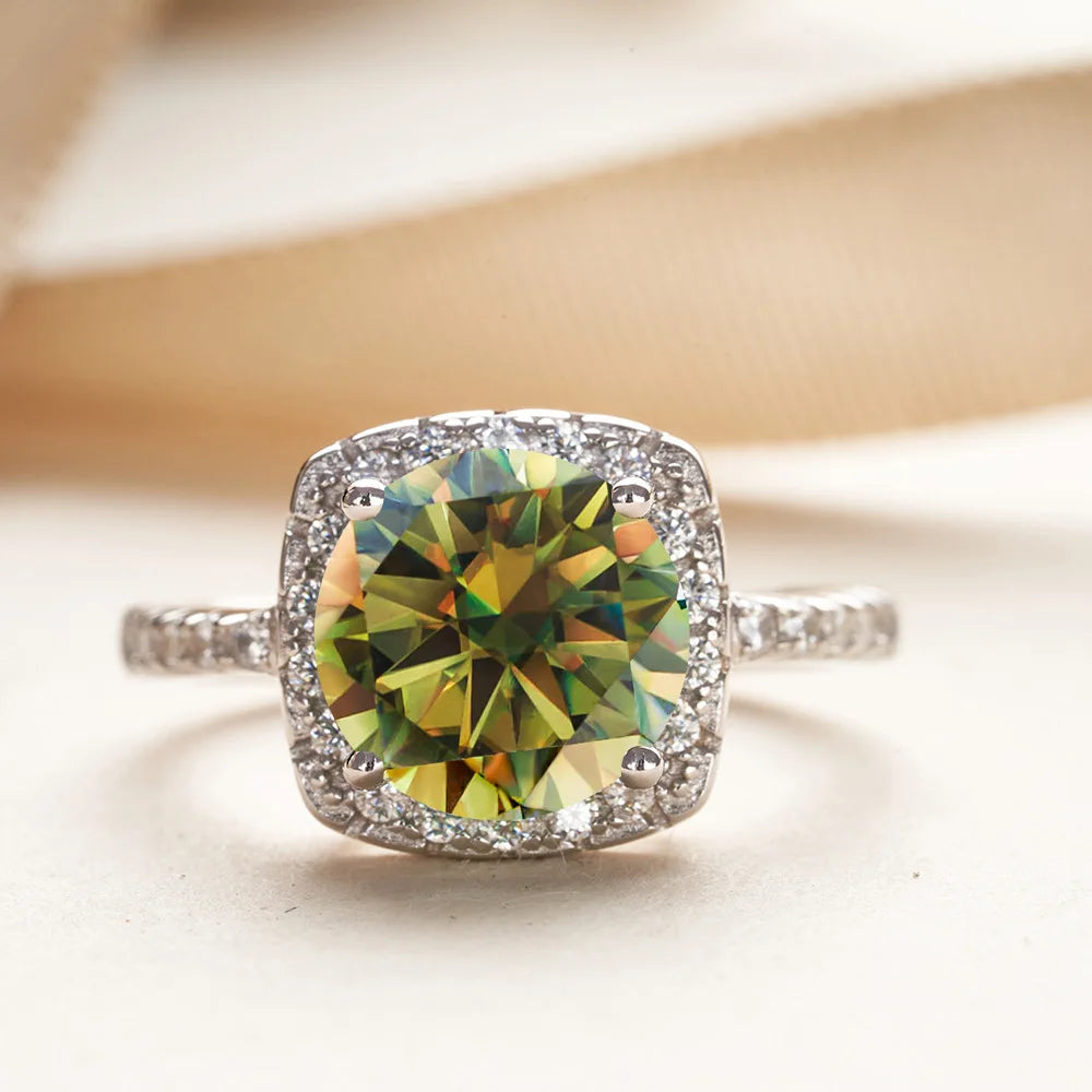 Wholesale 925 Silver PT950 Platinum Plated Square Bezel Set Round Cut 3 Carat VVS GRA Colored Moissanite Engagement Ring