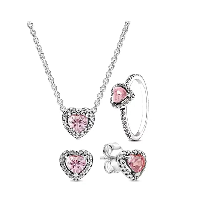 ArtistA High Quality 925 Silver Heart-shaped Multi-color Crystal Luxury Necklace Earrings Rings and Chains Set Fashionable Jewelry Gift