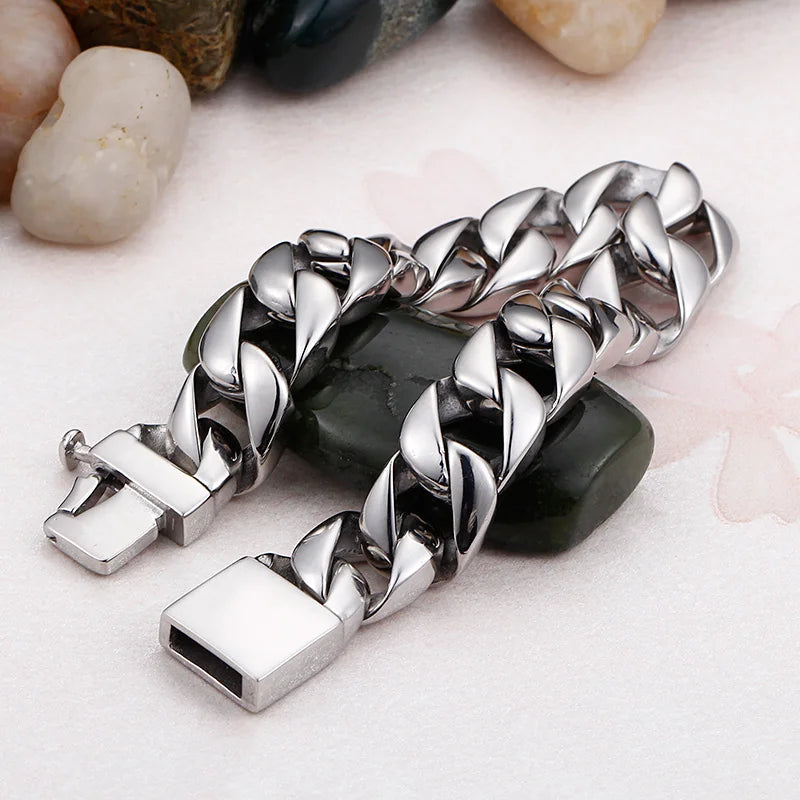 KALEN Fashion Shiny Stainless Steel Cuban Chain Bracelet for Men