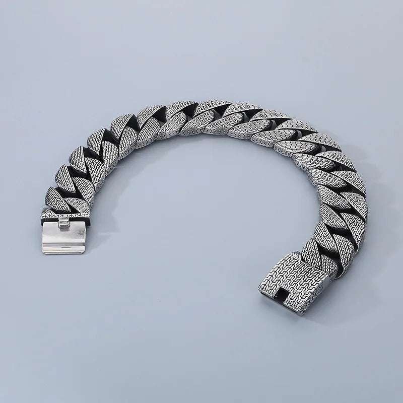 Unique Trendy Men's Luxury Distressed Antique Silver and Gold 31mm Thick Stainless Steel Chain & Link Bracelet-Gift