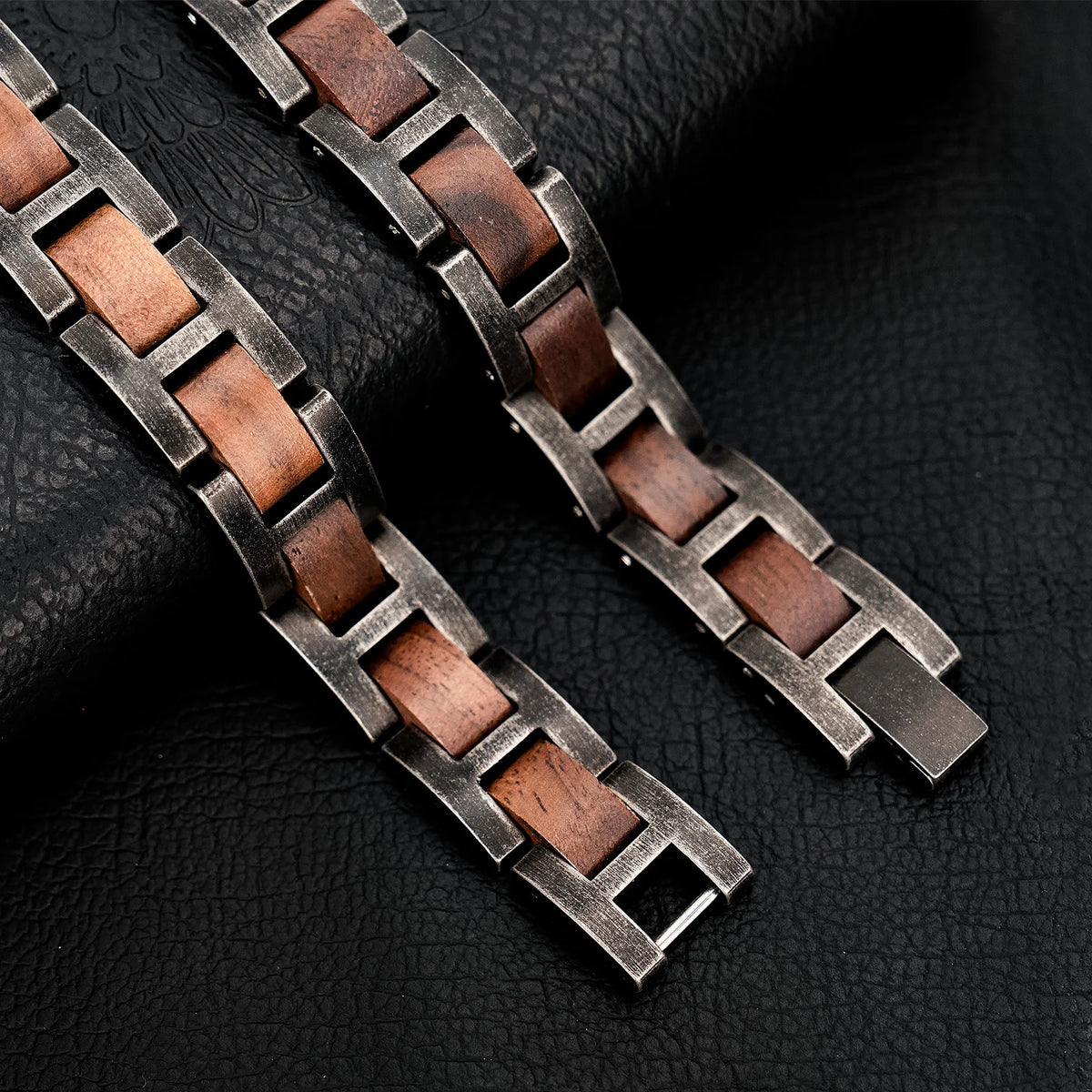 REBEL Distressed Craftsmanship Vintage Jewelry Personalized Custom logo Stainless Steel Walnut Wood Bracelet