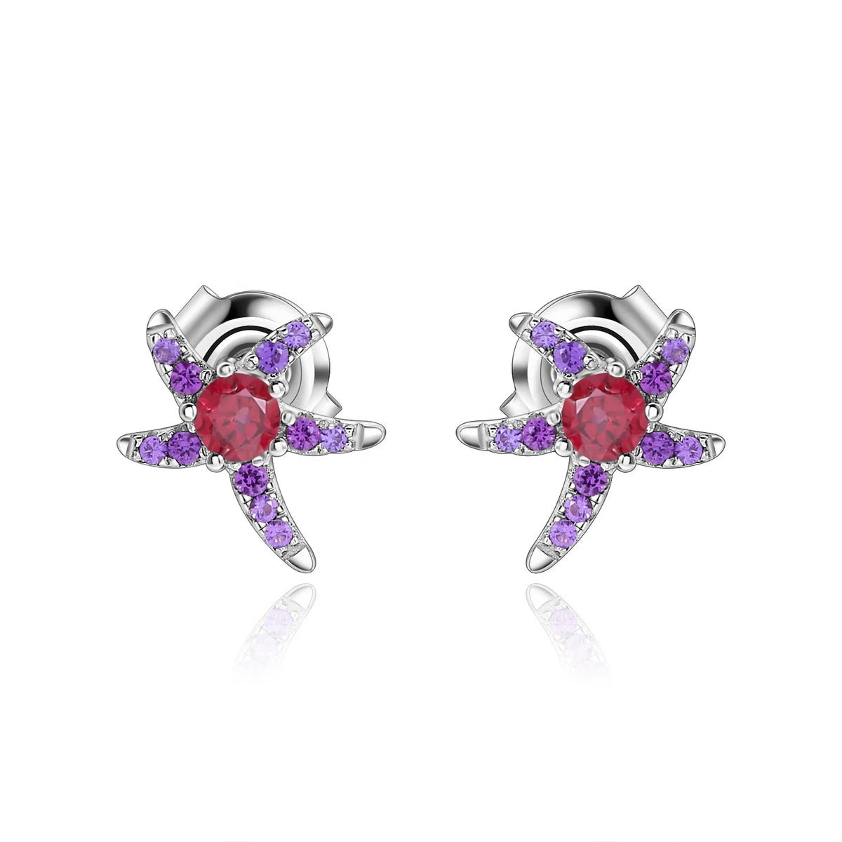 ArtistA C8121 Abiding Fine Jewelry Natural Gemstone Amethyst Garnet 925 Sterling Silver Starfish Anklets Bracelet Earrings Necklace Set