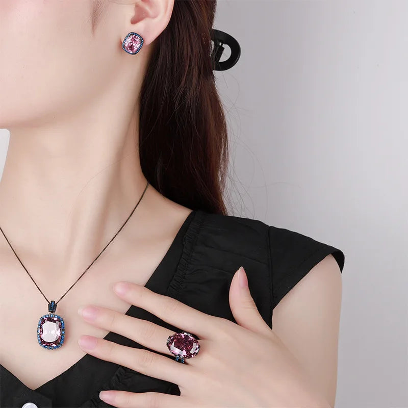 Gemfiori New Jewelry Brass Gold-plated Retro Dried Rose square Minimalist Style Set Holiday and Anniversary Gifts