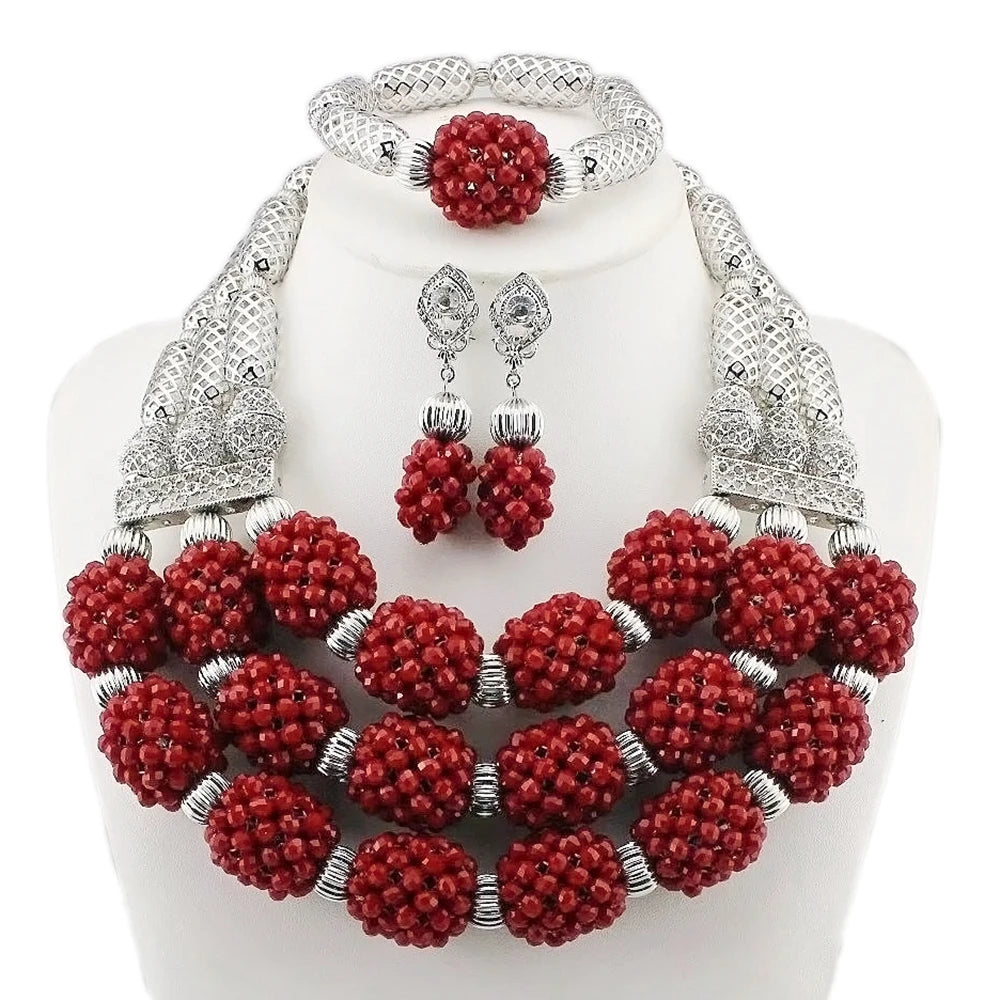 Zhuerrui Handmade Woven Beaded Jewelry Bohemian Style Red Necklace Set Wedding Party Jewelry Set YL001