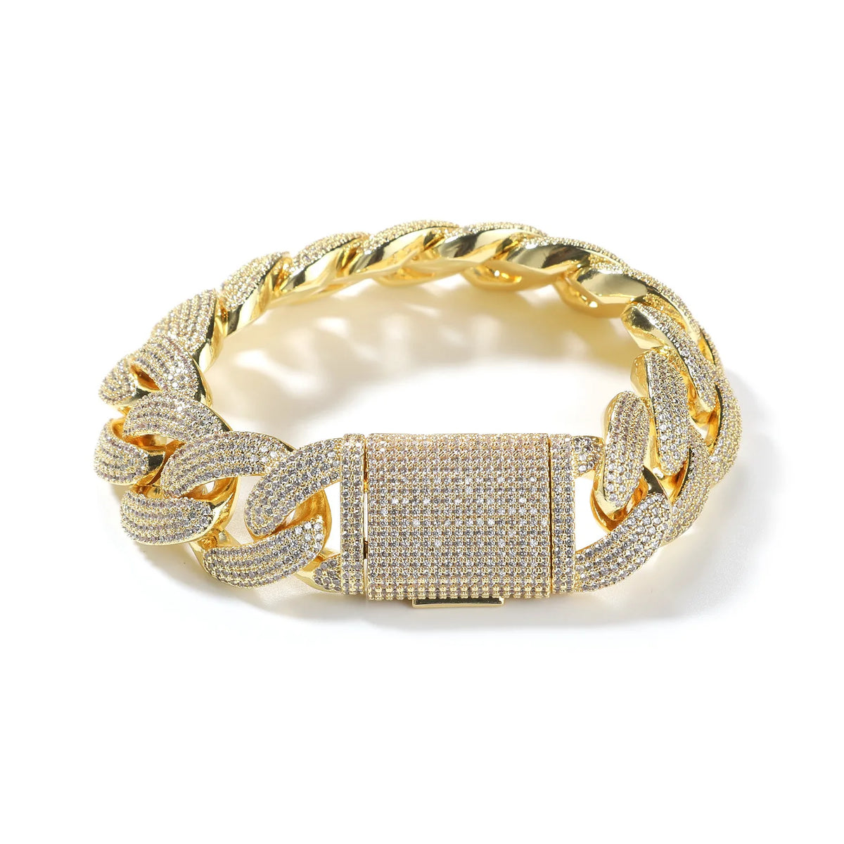 20mm Rose Gold Plated Cuban Link Bracelet Iced Out 5A CZ Brass Box Clasp Heavy Thick Hip Hop Rap Jewelry for Men