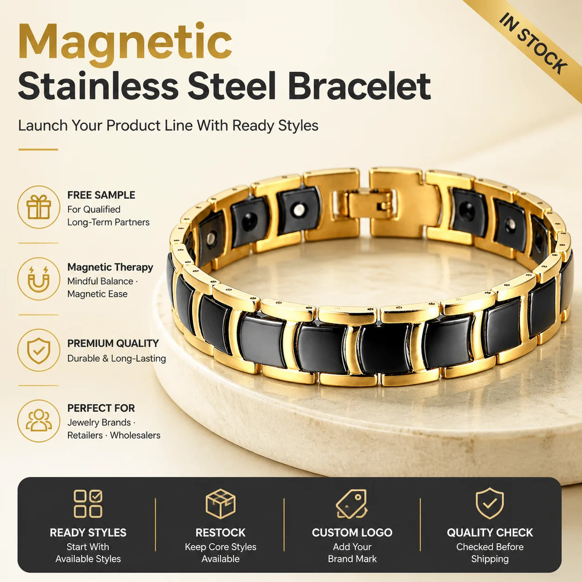 NewLife - Magnetic Bracelet with Black Ceramic Links