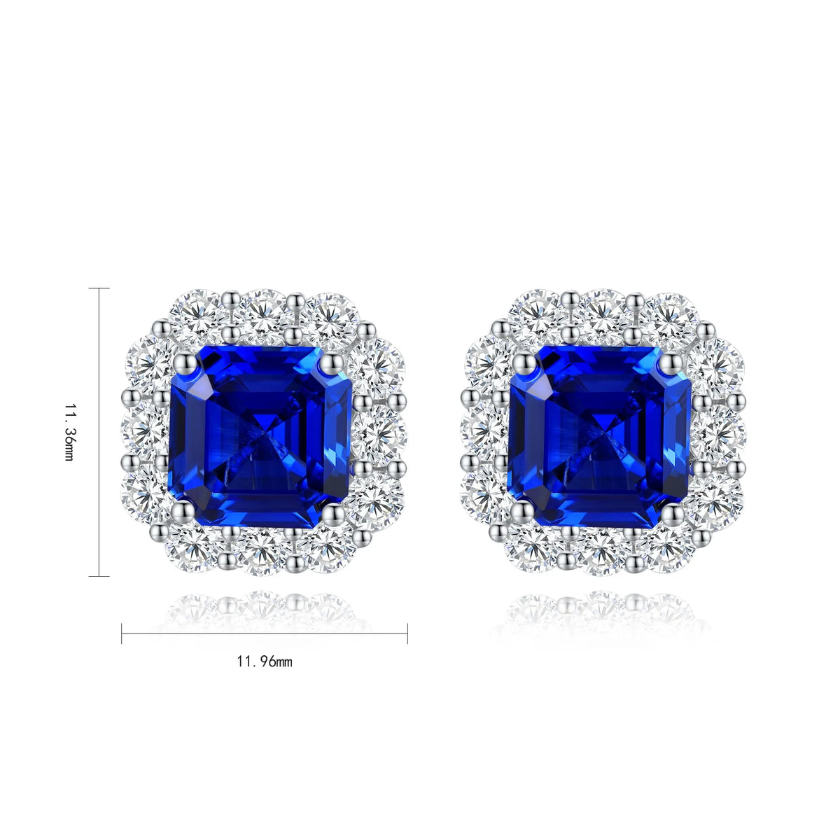Gemfiori High Quality S925 Lab Grown Sapphire Asscher Cut Earring Stud Dainty Gemstone Stud Earrings for Women Daily Wear Gift